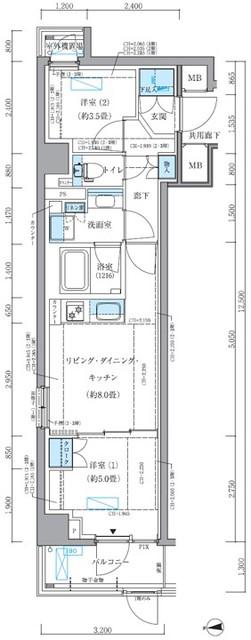 パークアクシス品川シーサイド(2LDK/2階)の間取り写真