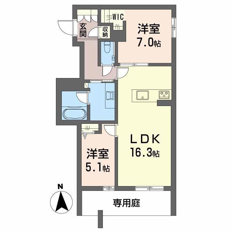 ファミール夜寒(2LDK/1階)の間取り写真