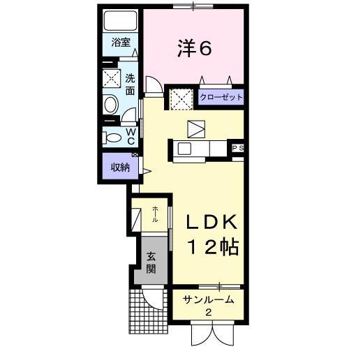 コンフォルト若葉(1LDK/1階)の間取り写真