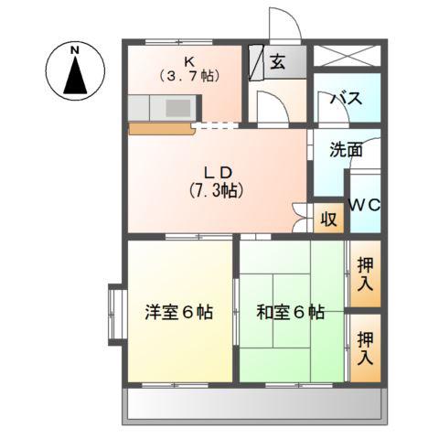 サンティアラ B(2LDK/1階)の間取り写真