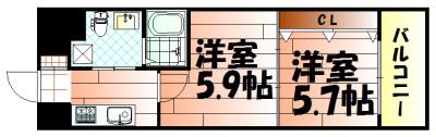 NO.65クロッシングタワー(2K/11階)の間取り写真