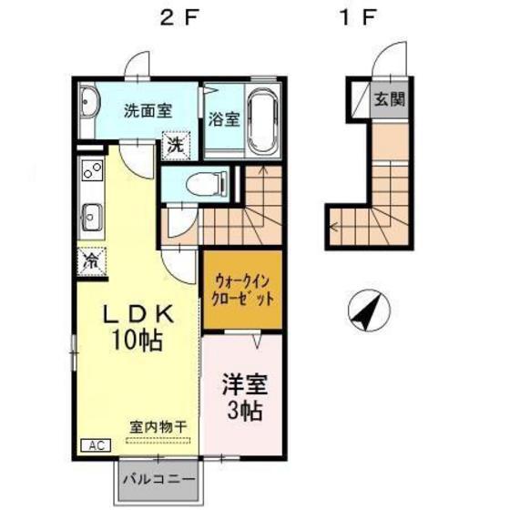 リアンB棟(1LDK/2階)の間取り写真