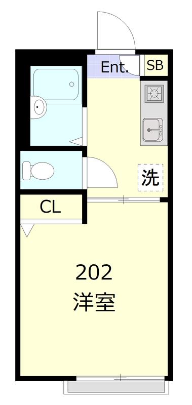 コートメイワB棟(1K/2階)の間取り写真