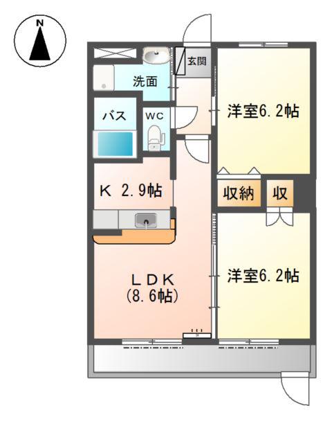 ソレイユ壱番館(2LDK/1階)の間取り写真