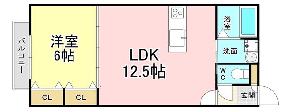MOON赤坂A棟(1LDK/2階)の間取り写真
