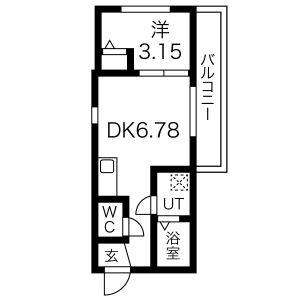 プリシェール黄金(1DK/2階)の間取り写真