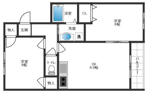 ベルエトワール(2DK/2階)の間取り写真