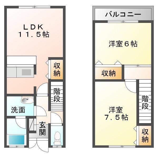メゾン・ド・グリーンB棟(2LDK/1階)の間取り写真