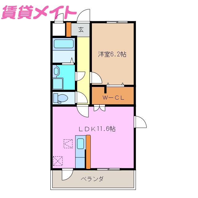 ルネス東員(1LDK/3階)の間取り写真