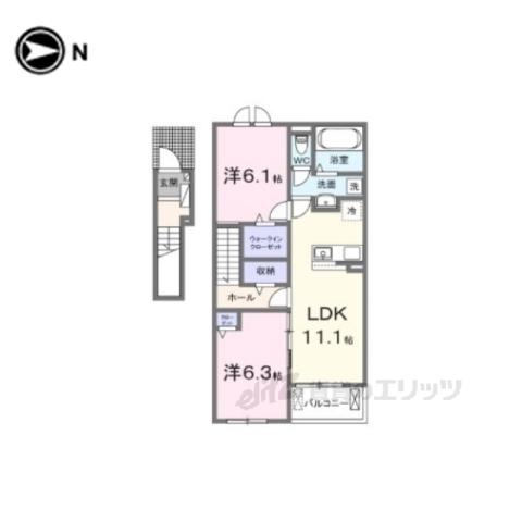 ヒカルサ仰木の里Ⅰ(2LDK/2階)の間取り写真