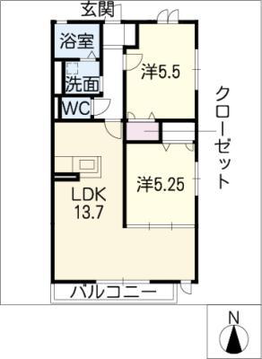 VIE EN FAMILLE ウエスト(2LDK/1階)の間取り写真