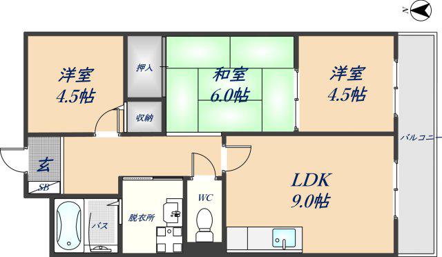 カーサフィオーレ壱番館(3LDK/3階)の間取り写真