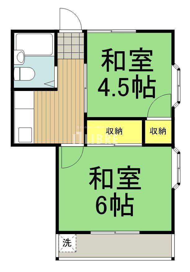 奥住コーポ第1(2K/2階)の間取り写真