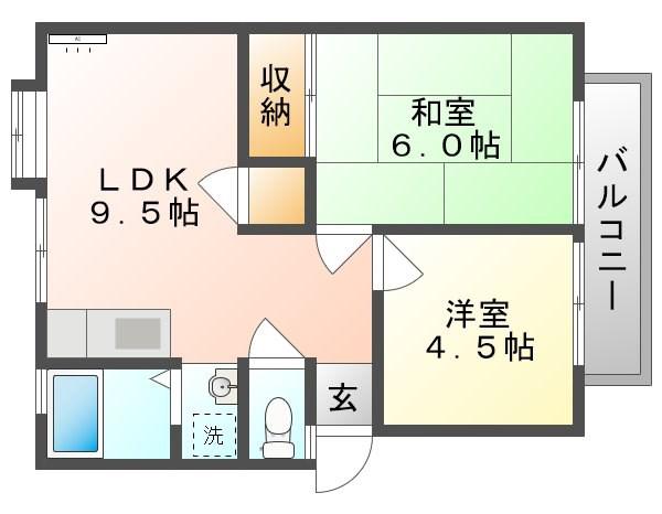ハイツ鳥越 B(2LDK/2階)の間取り写真