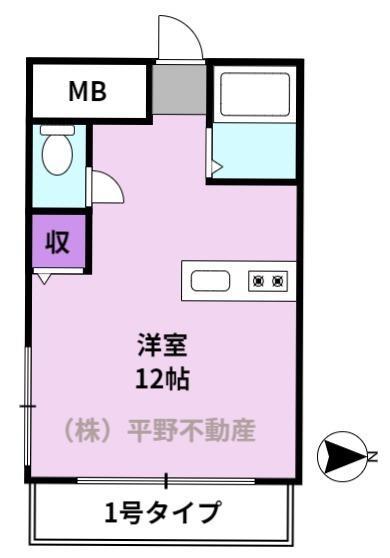アザレアハイツ蒲池(ワンルーム/2階)の間取り写真