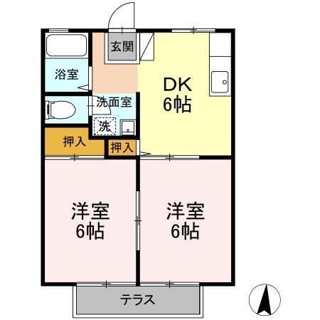 ハイツサンフラワー(2DK/1階)の間取り写真