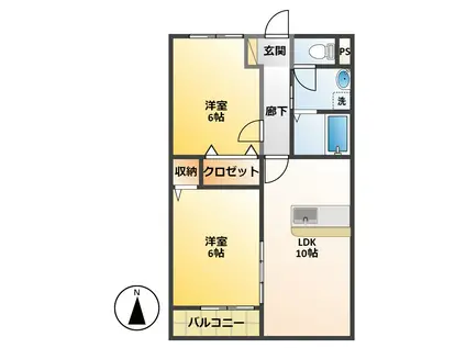 ローズ大和(2LDK/2階)の間取り写真