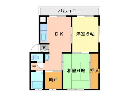 Kハイツ1(2SDK/2階)の間取り写真