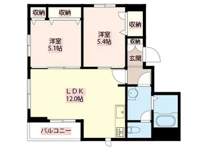 アクシアス西落合(2LDK/2階)の間取り写真