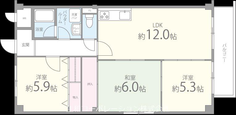 リーヴァ三日市(2LDK/1階)の間取り写真