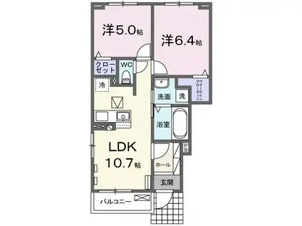 ソラリアII(2LDK/1階)の間取り写真