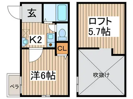 ワインコート(1K/2階)の間取り写真