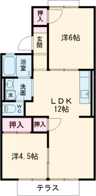 ルナハイツA棟(2LDK/1階)の間取り写真