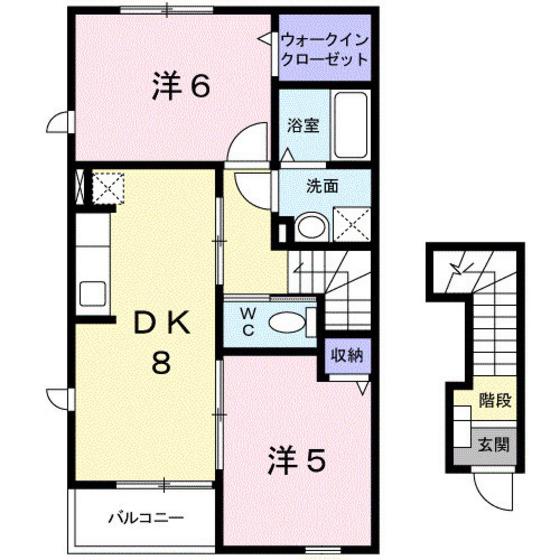 ヴィラ・かたかご III(2DK/2階)の間取り写真