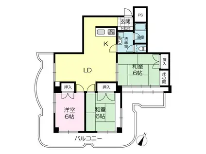 手柄コーポ1号館2A(3LDK/2階)の間取り写真
