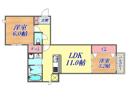 エルシャローム(2LDK/3階)の間取り写真