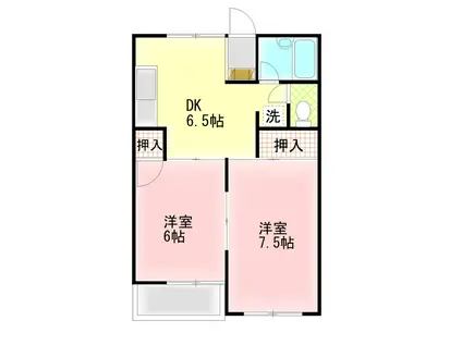 田代ハイツB棟(2DK/2階)の間取り写真