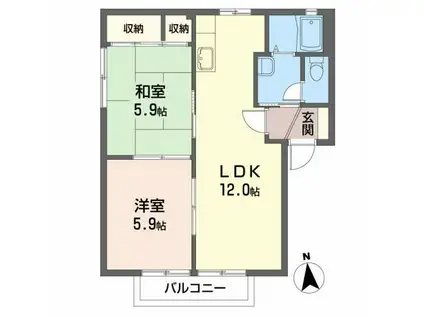 ソレアード B(2LDK/2階)の間取り写真