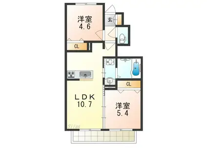 ラ・フェリーチェ(2LDK/1階)の間取り写真