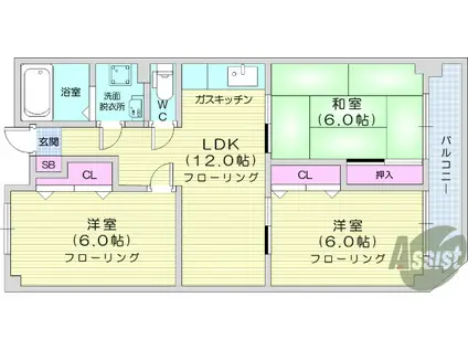 吉田宮町ビル(3LDK/2階)の間取り写真