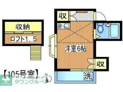 フラット(ワンルーム/1階)の間取り写真