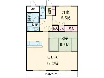 藤ノ木ハイツ(2LDK/4階)の間取り写真