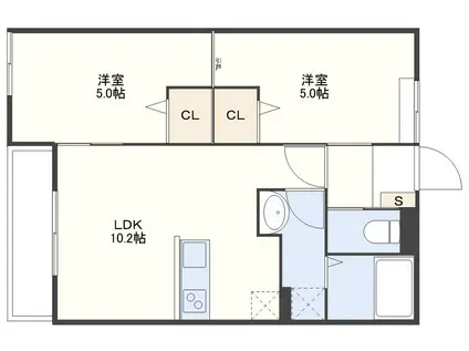 大村市協和町アパート 2号地(2LDK/1階)の間取り写真