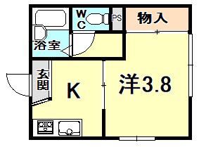 エルミタージュ甲陽園(1K/2階)の間取り写真