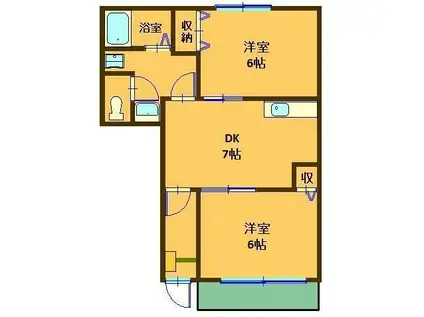 ジュネス茶屋(2DK/1階)の間取り写真