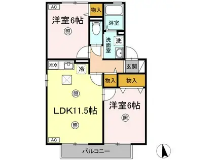 レフィナードA棟(2LDK/1階)の間取り写真