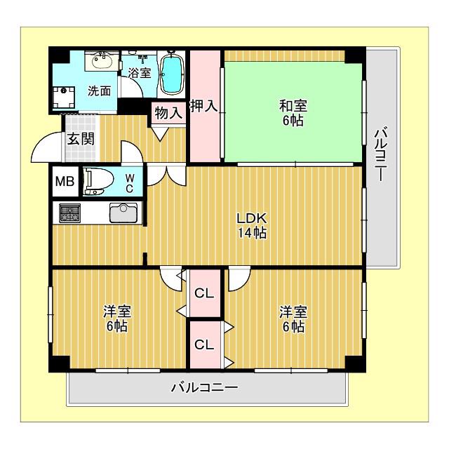 アビタシオン橋本Ⅰ(3LDK/2階)の間取り写真