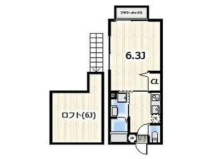 サニーサイド湘南深沢(1K/2階)の間取り写真