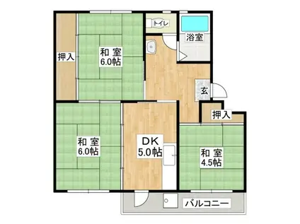 JR山陽本線 垂水駅 バス乗車時間:15分 最寄りバス停で下車 徒歩2分 5階建 築56年(3DK/2階)の間取り写真