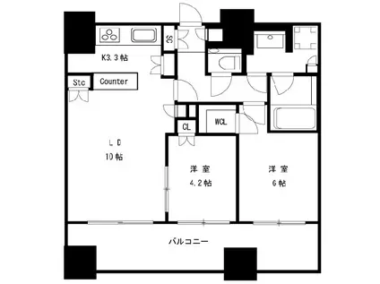 クラッシイスイート赤坂(2LDK/11階)の間取り写真