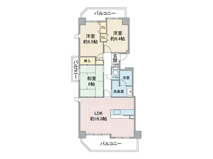 ウェルフォート幸川(3LDK/6階)の間取り写真