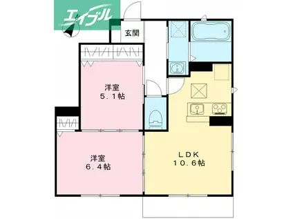 ユアメゾン一宮(2LDK/1階)の間取り写真