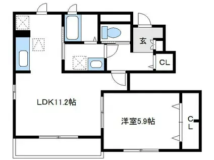 トレジャーヒルズ(1LDK/1階)の間取り写真