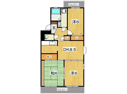 ヴァン・ヌーヴ(3DK/1階)の間取り写真