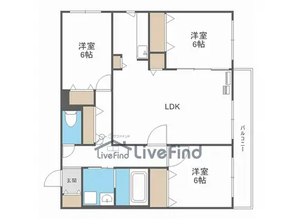 ZABO HILLS TOYOHIRA イースト(3LDK/3階)の間取り写真