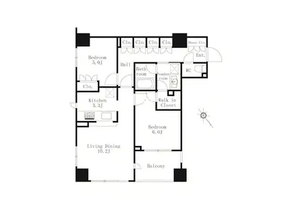 東京都中央区新川2丁目 の物件情報(2LDK/3階)の間取り写真